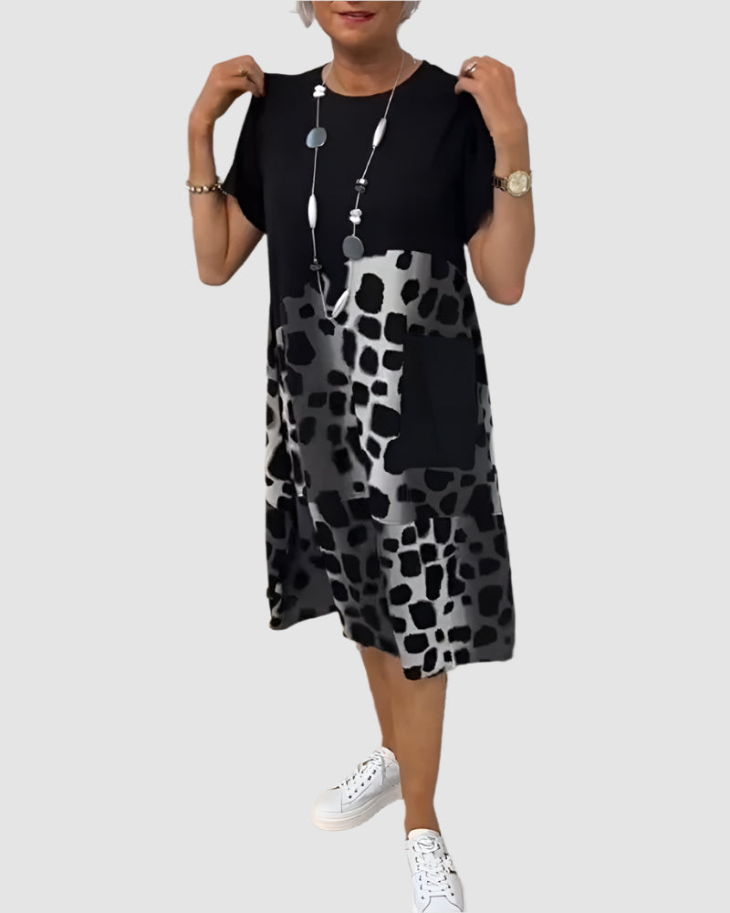 Essenz Livia Casual Printed Round Neck Dress