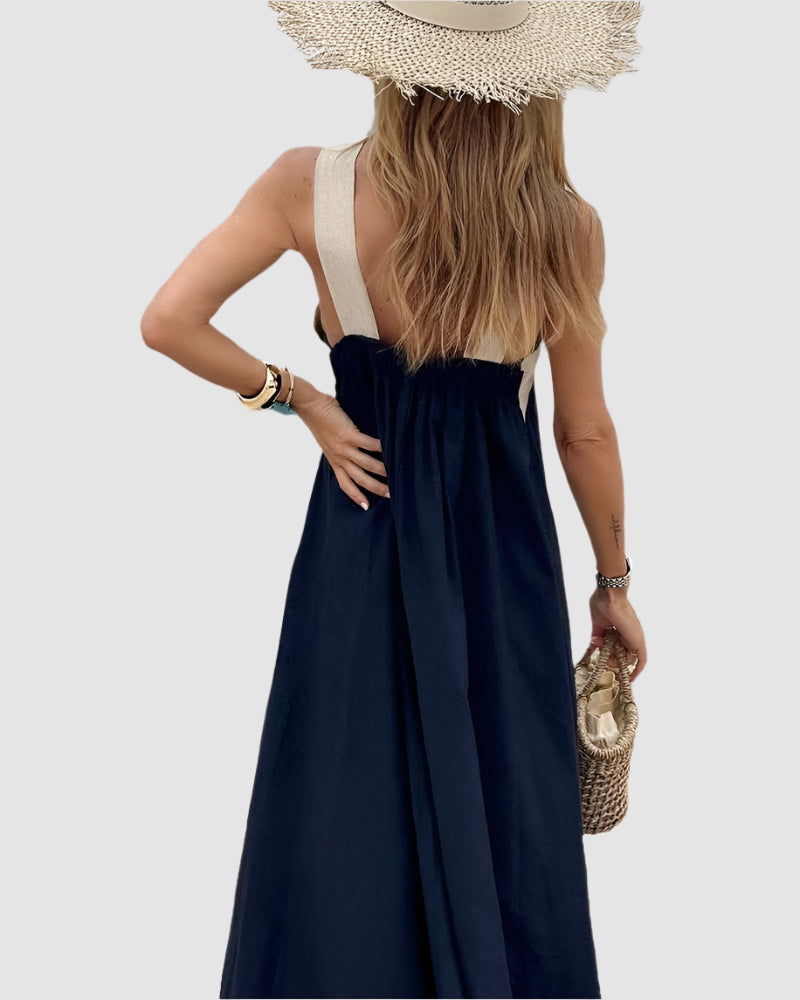 Essenz Isla Cross-Back Color Block Maxi Dress