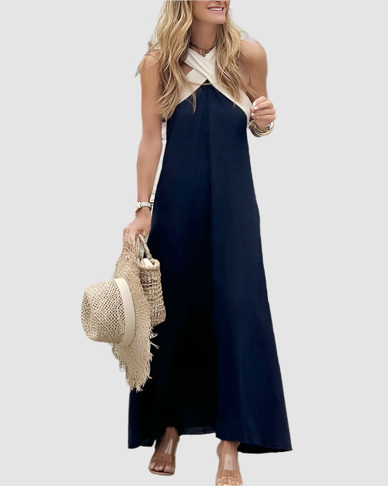 Essenz Isla Cross-Back Color Block Maxi Dress
