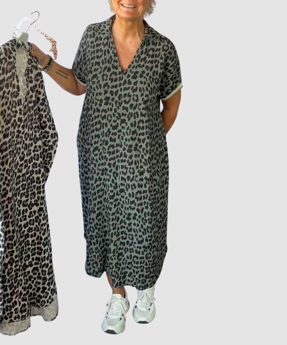 Essenz Jade Leopard Print Midi Dress
