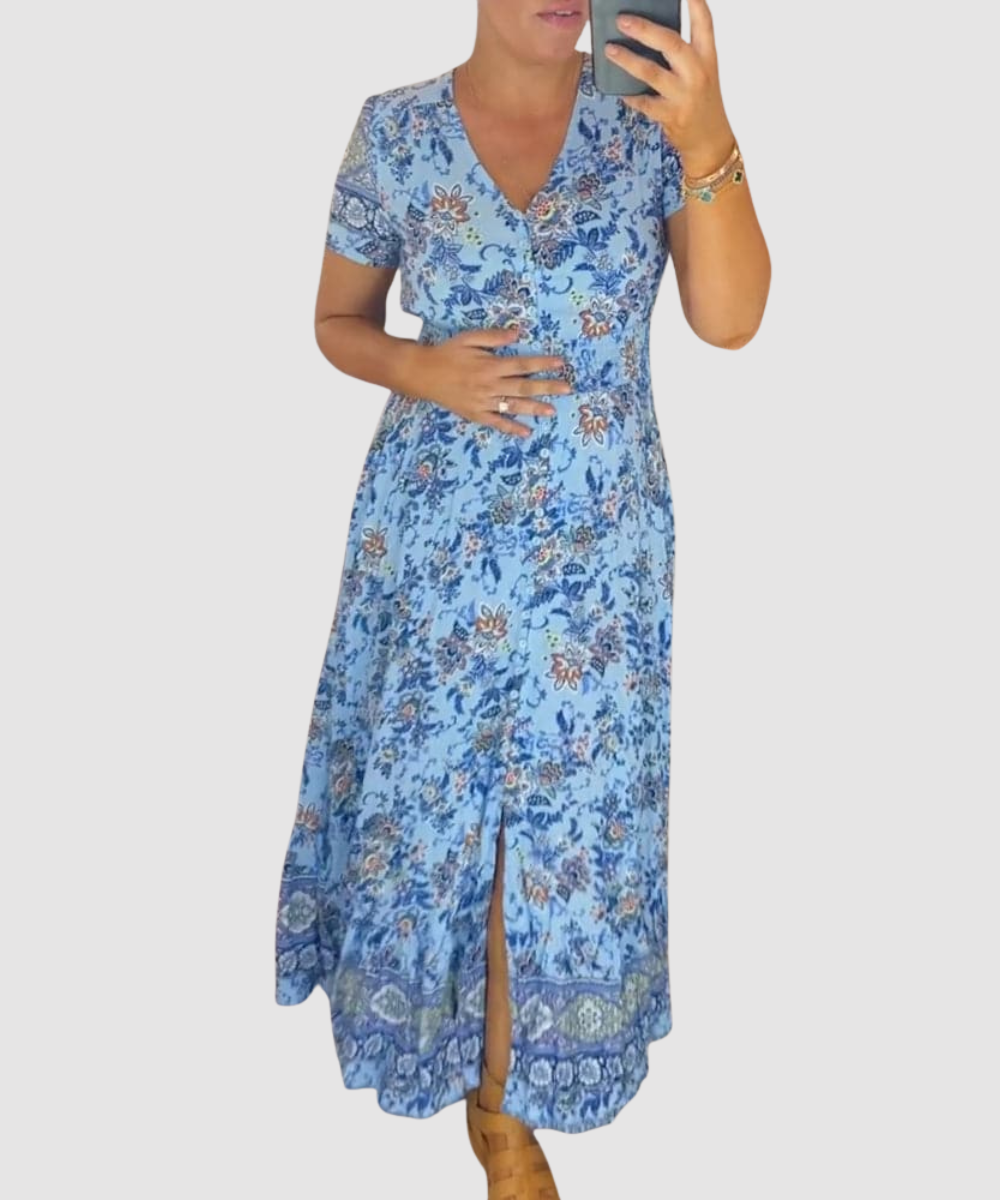 Essenz Chantal V-Neck Floral Maxi Dress
