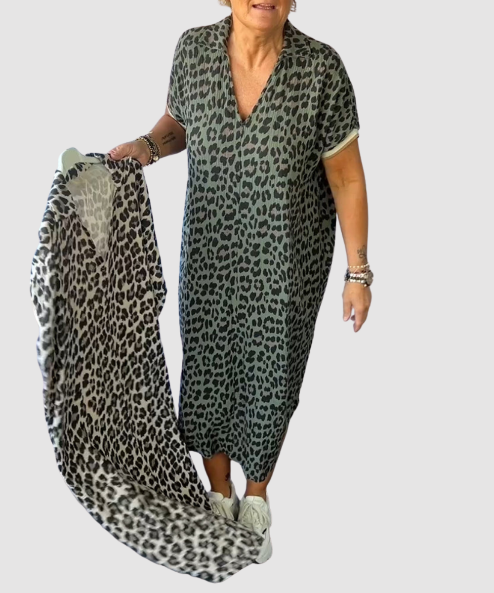 Essenz Jade Leopard Print Midi Dress
