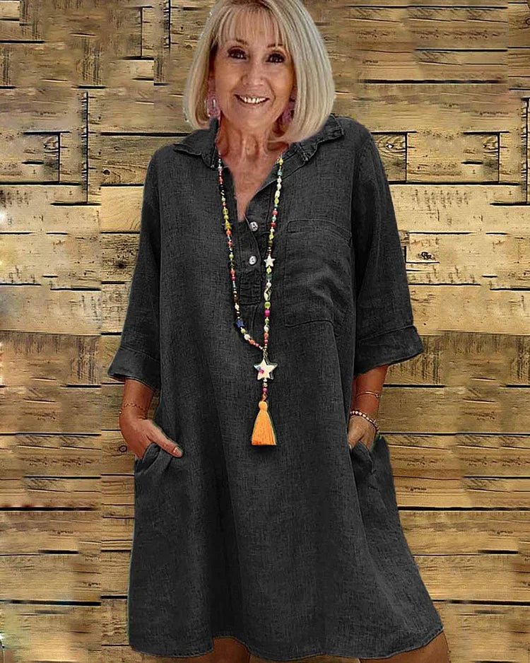 Abgailen – Luźna tunika-sukienka z kołnierzykiem koszulowym