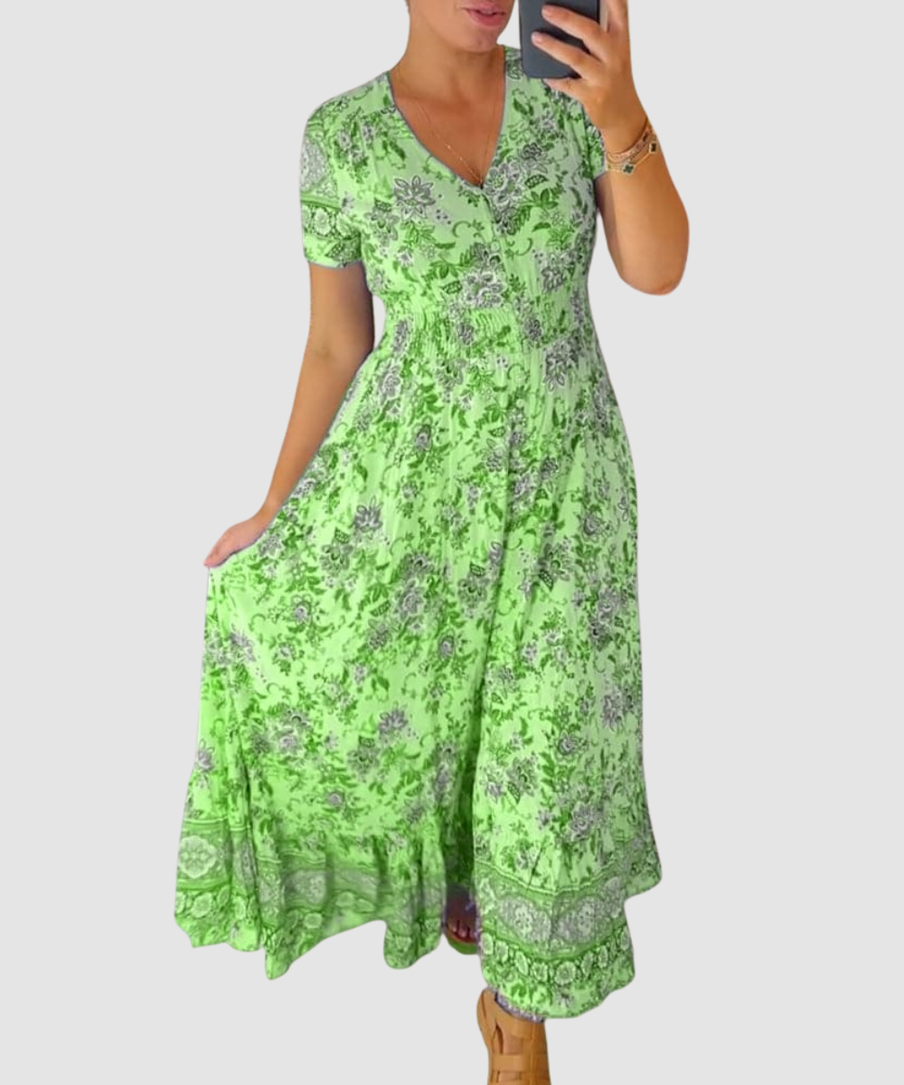 Essenz Chantal V-Neck Floral Maxi Dress