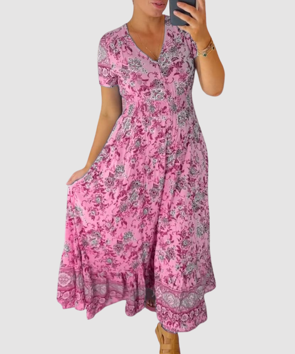 Essenz Chantal V-Neck Floral Maxi Dress
