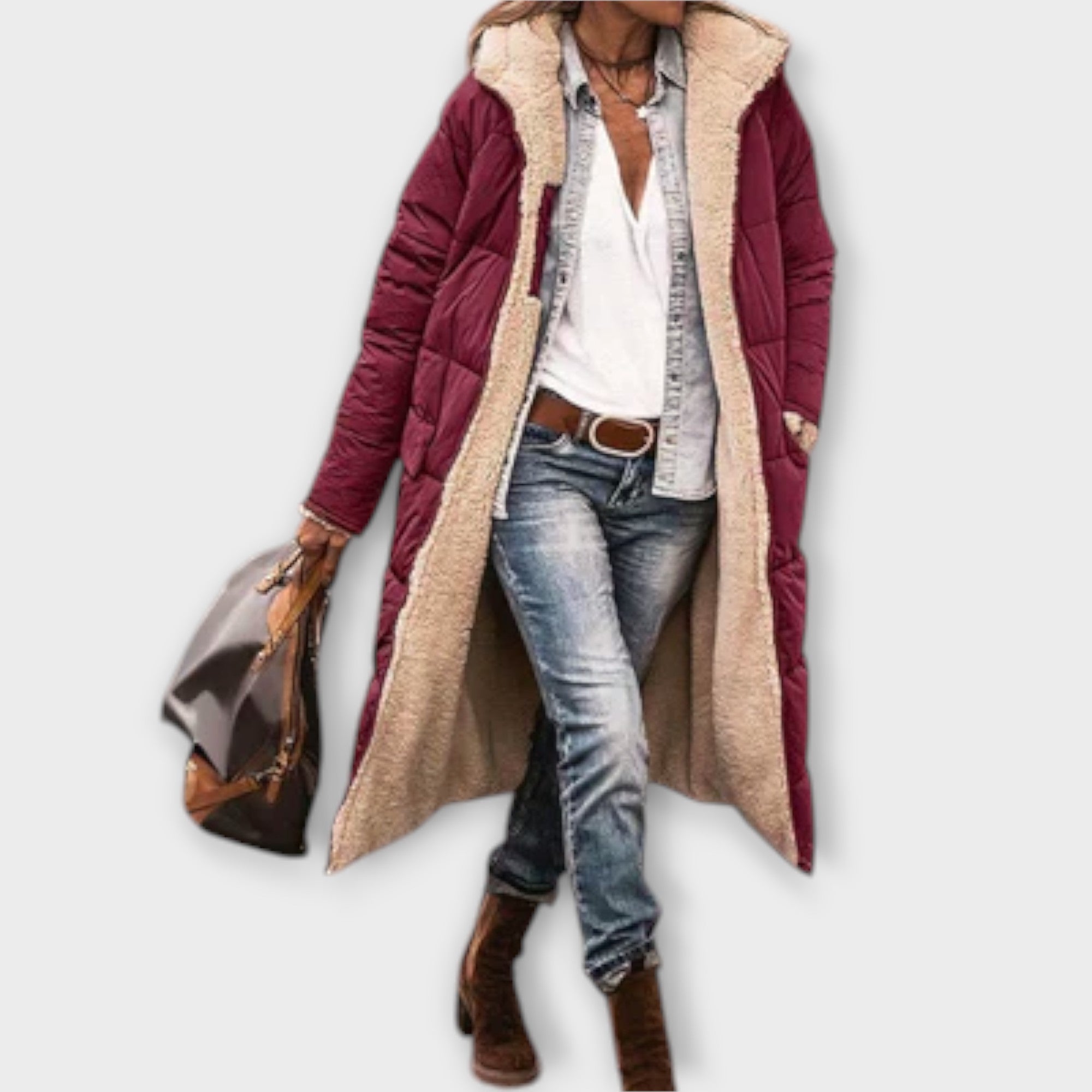 Kora – Damski płaszcz z miękką futrzaną podszewką