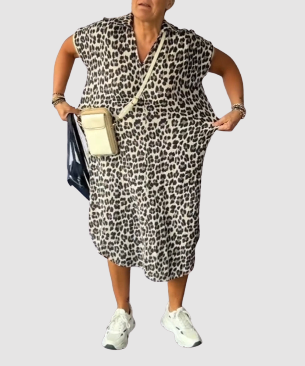 Essenz Jade Leopard Print Midi Dress