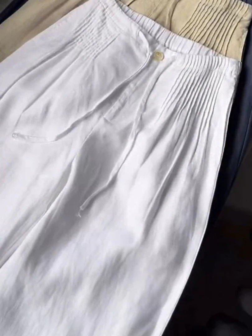 Jolanta | Spodnie z szerokimi nogawkami z bawełny i lnu