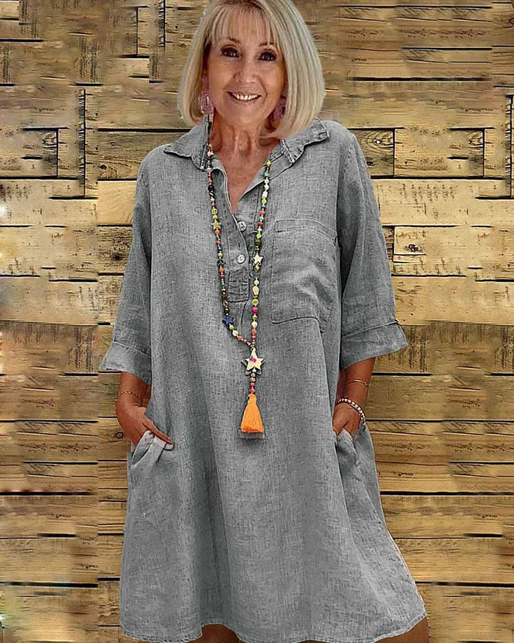 Abgailen – Luźna tunika-sukienka z kołnierzykiem koszulowym