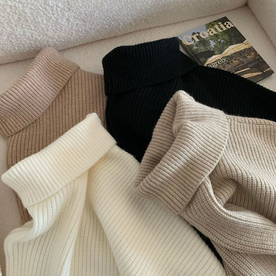 <font dir="auto" style="vertical-align: inherit;"><font dir="auto" style="vertical-align: inherit;">Nieregularny wysoki kołnierz czerwony sweter damski 2025 jesień i zima nowa wersja koreańska szczupła jednolita kolorowa długa rękaw dzianinowa top trend</