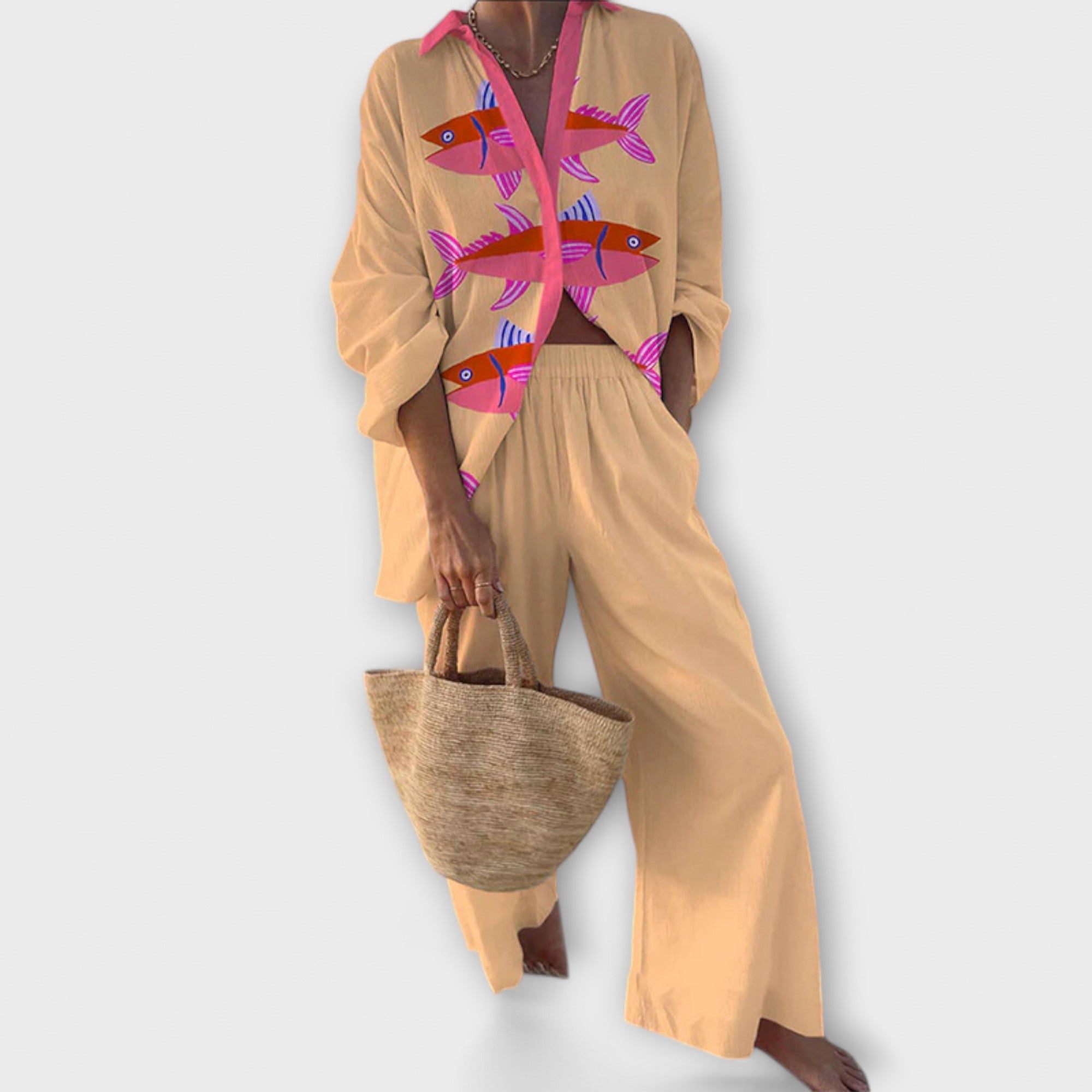 alisse – Lniany Zestaw z Motywem Ryb