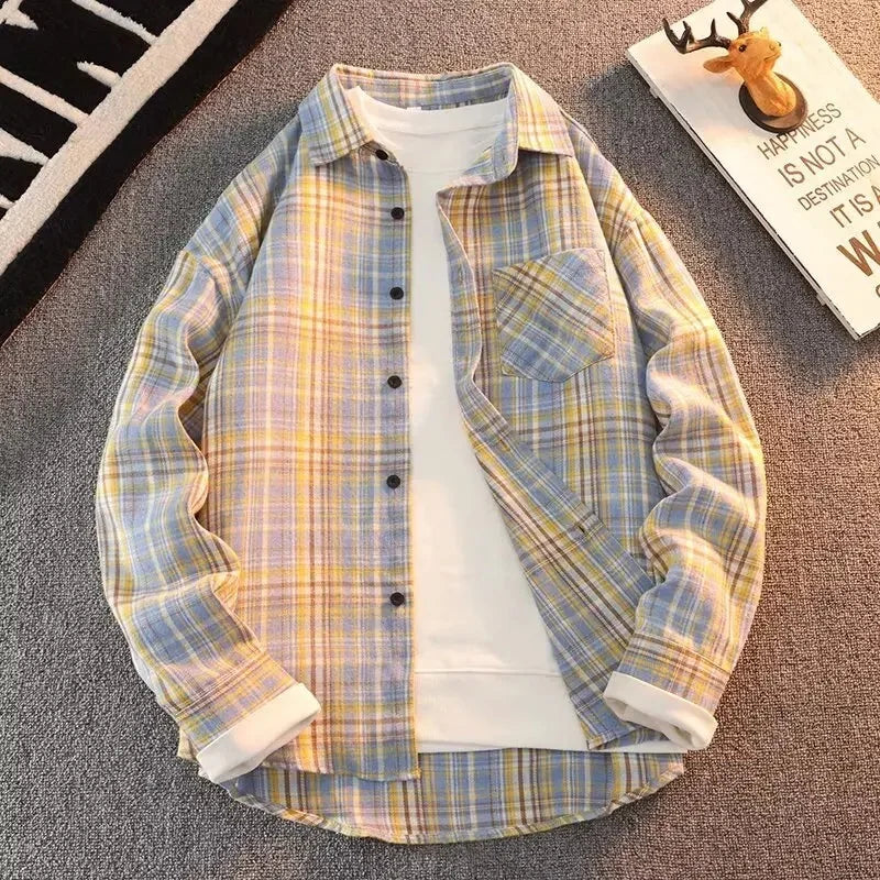 Bram - Frühling Herbst Karomuster Lockere Lange Ärmel Kragen Männer