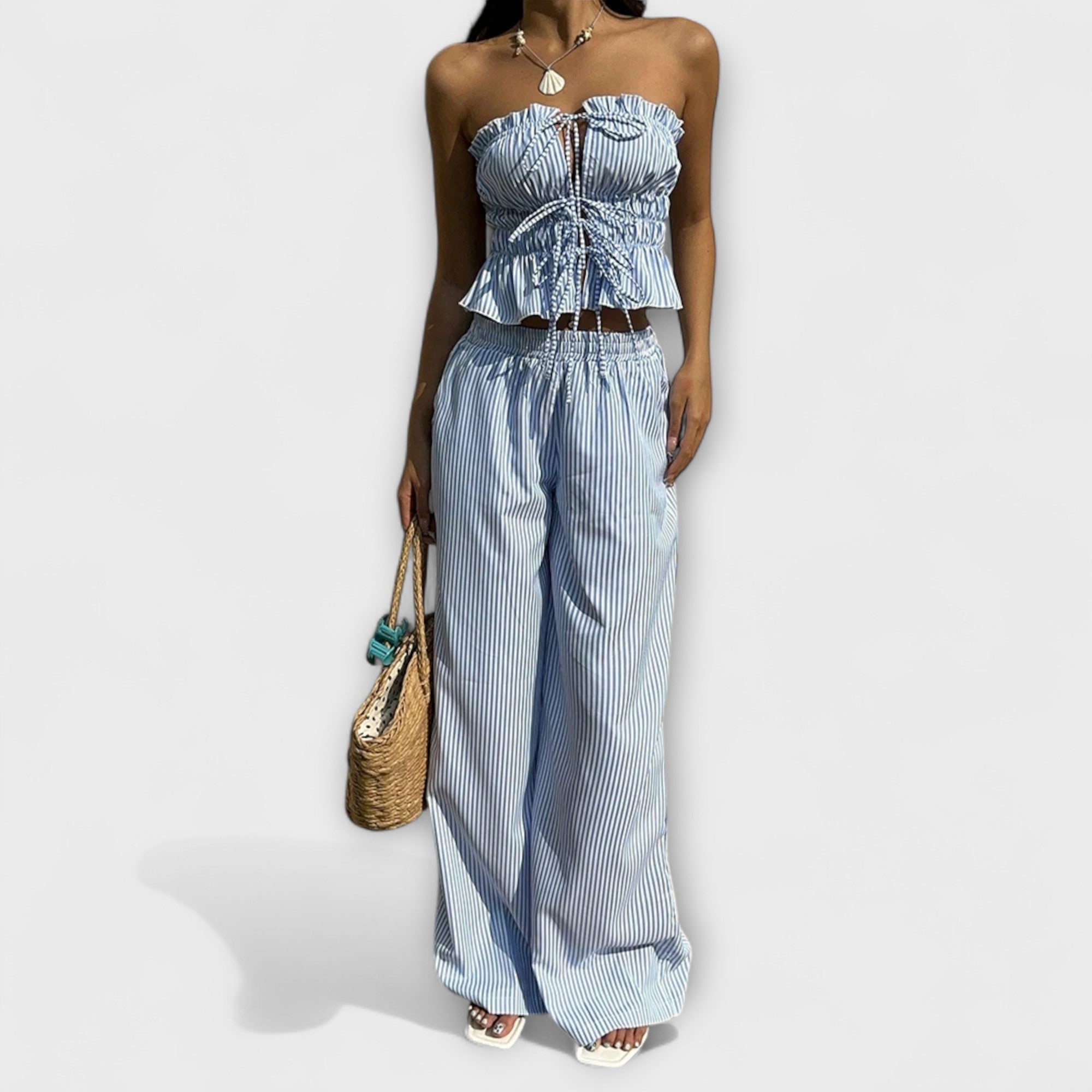 Mia – Letni Damski Zestaw z Spodniami i Górą Bez Ramiączek