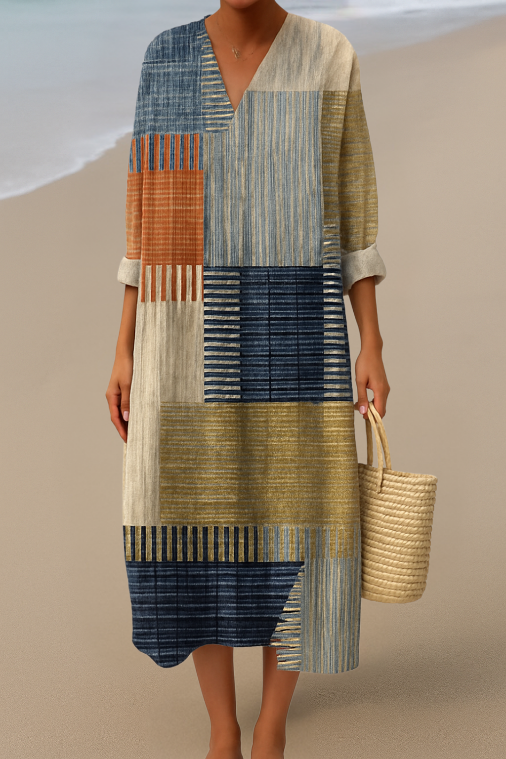 Maxikleid mit Patchworkmuster – Natürliche Farben für einen Bohemien-Look