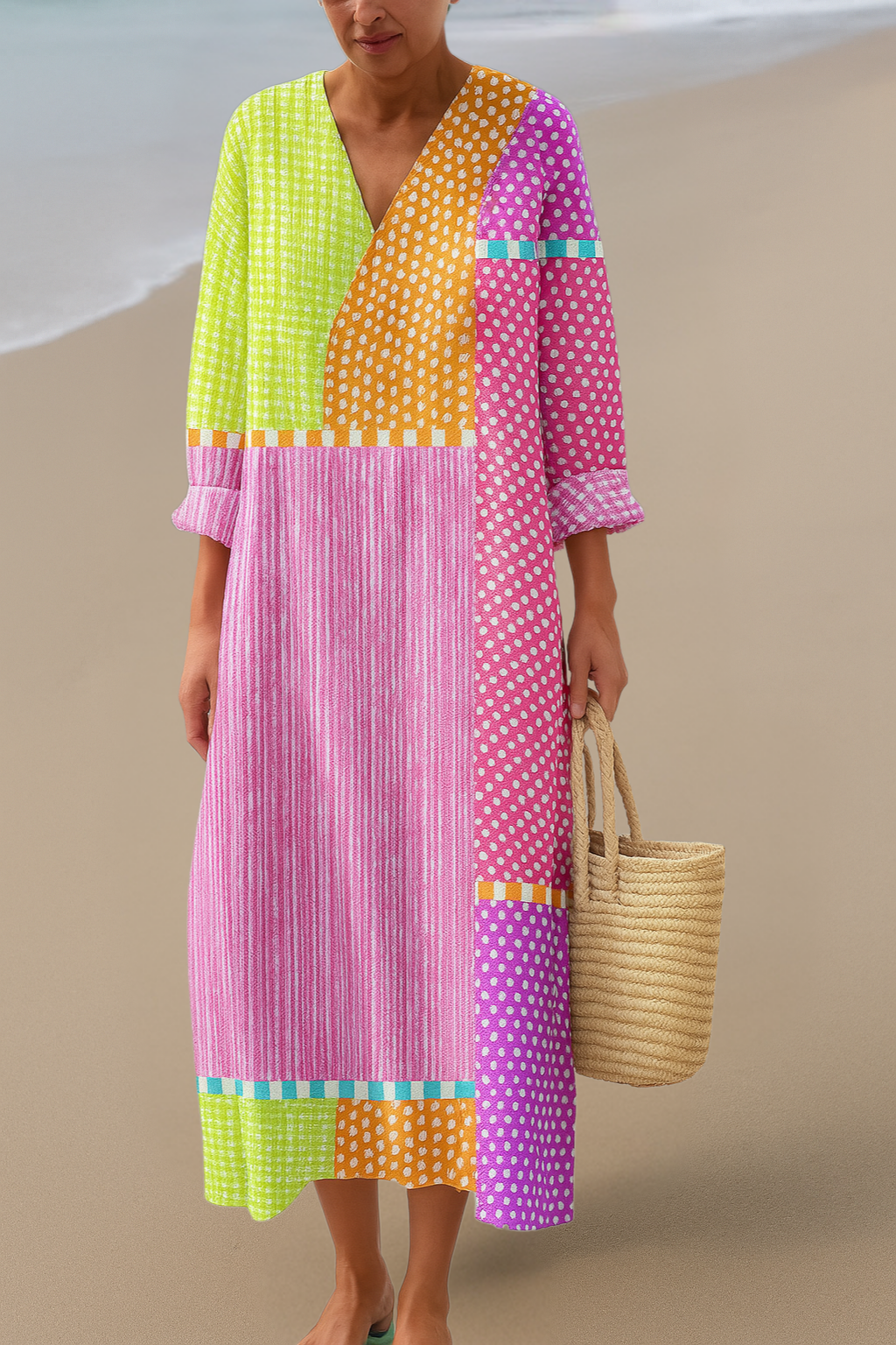 Farbenfrohes Patchwork-Kleid – Freudevolle Farben in künstlerischem Fluss