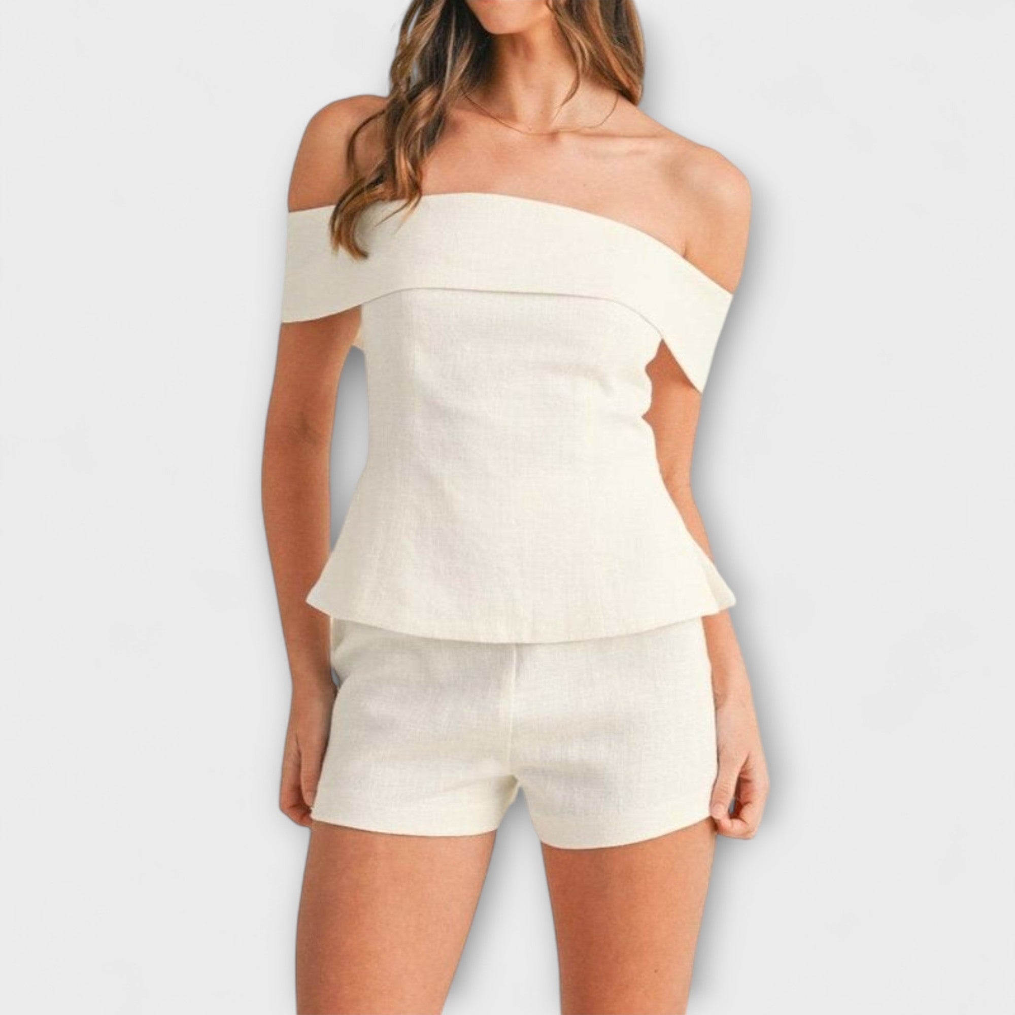 Olivia – Stylowy Biały Zestaw Dwuczęściowy z Bawełny i Lnu