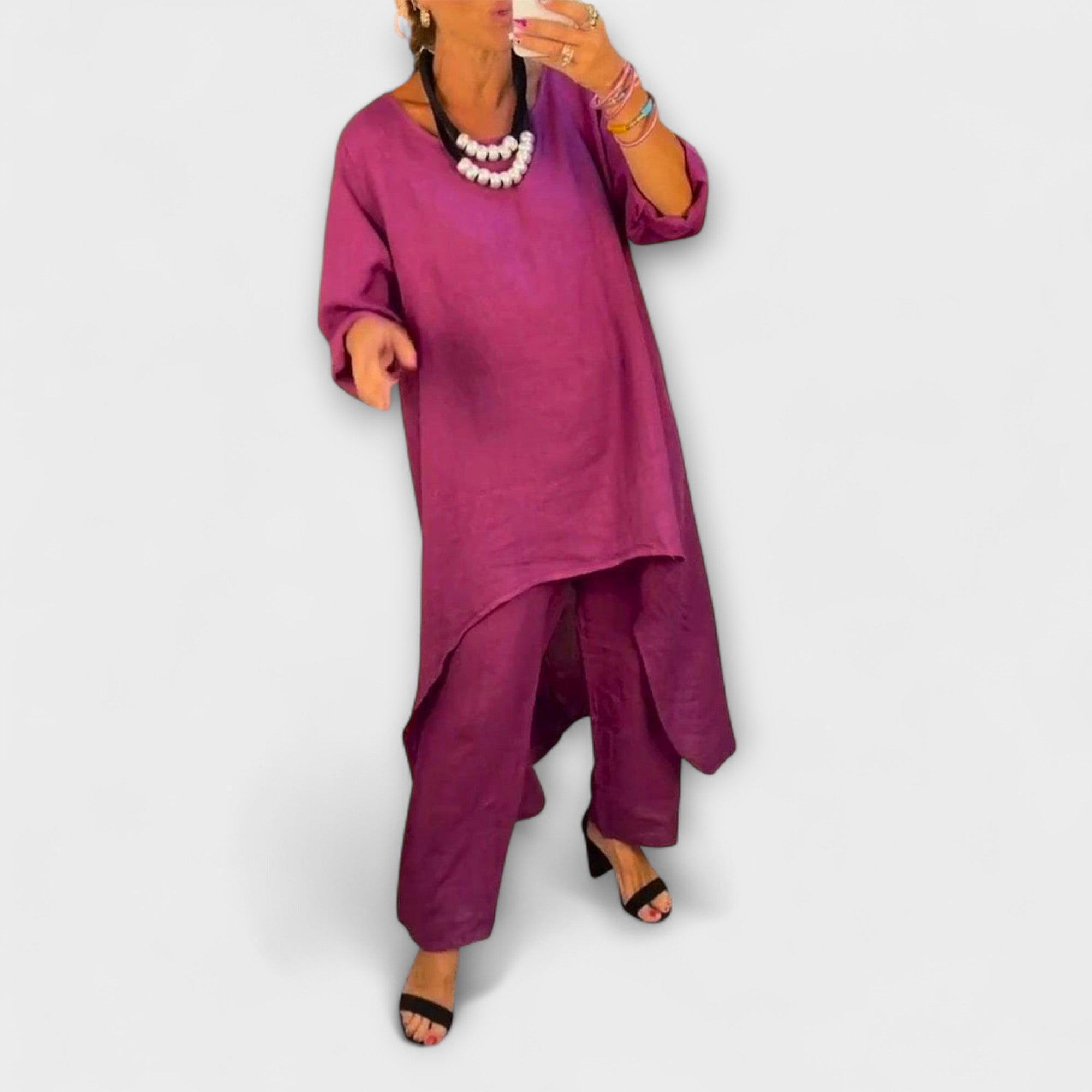 Tabea – Lniany komplet z okrągłym dekoltem