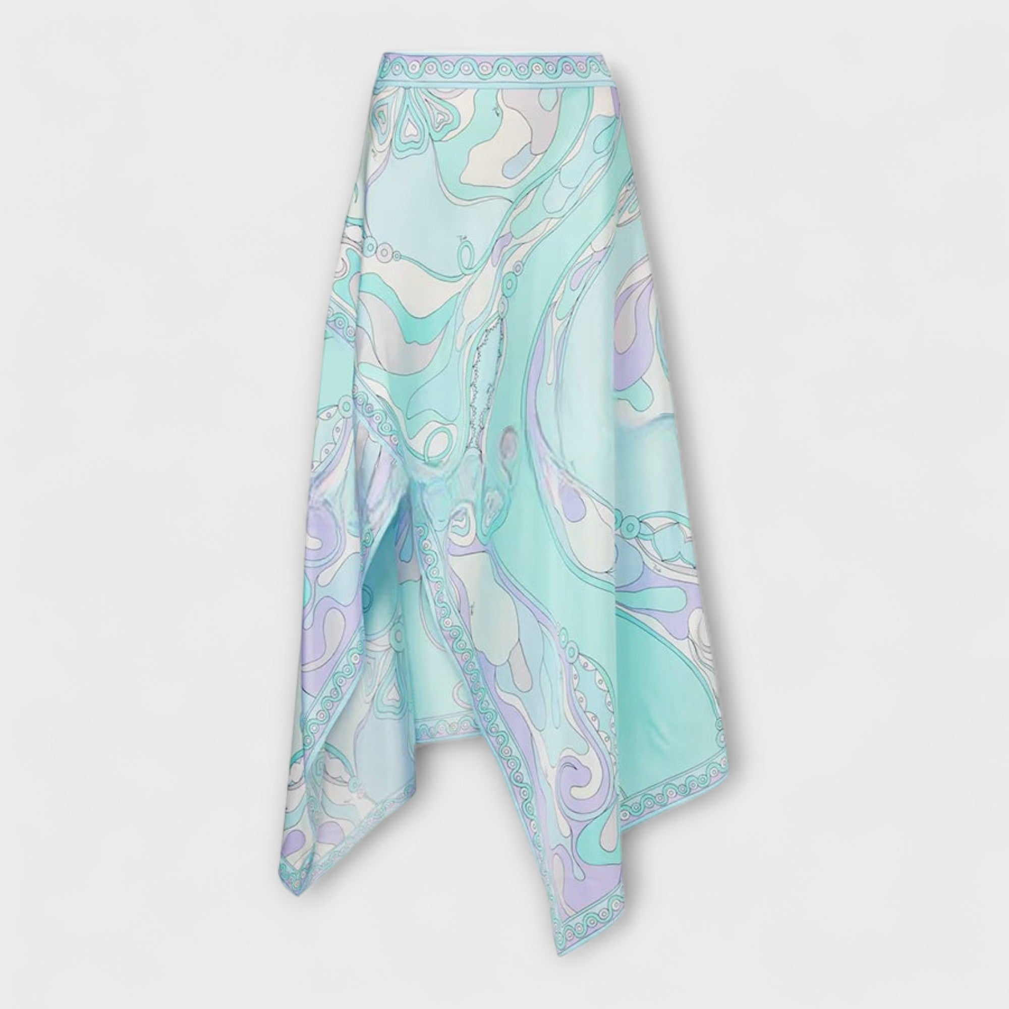 Everly – Satynowy Zestaw z Topem Wiązanym na Szyi i Asymetryczną Spódnicą Midi