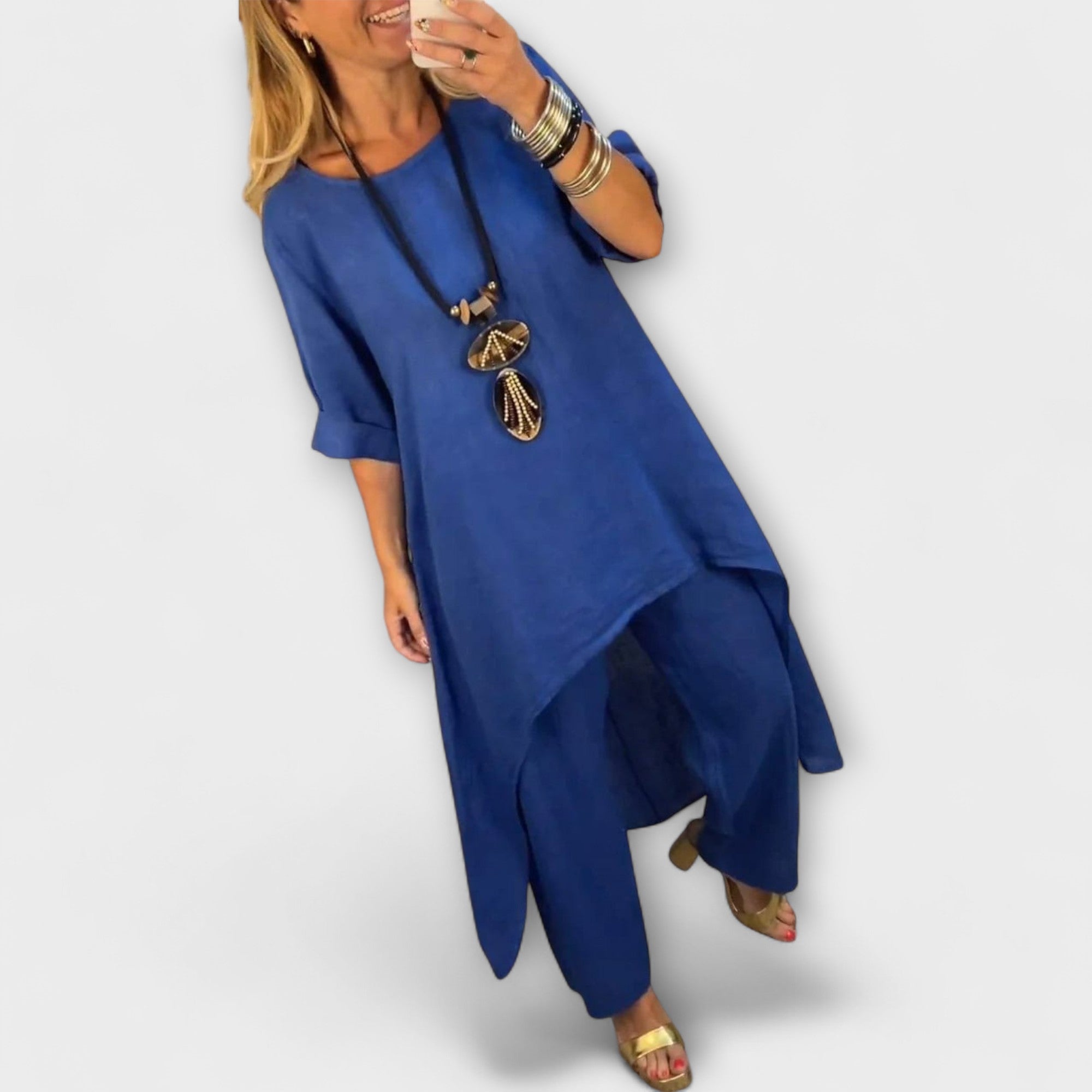 Tabea – Lniany komplet z okrągłym dekoltem