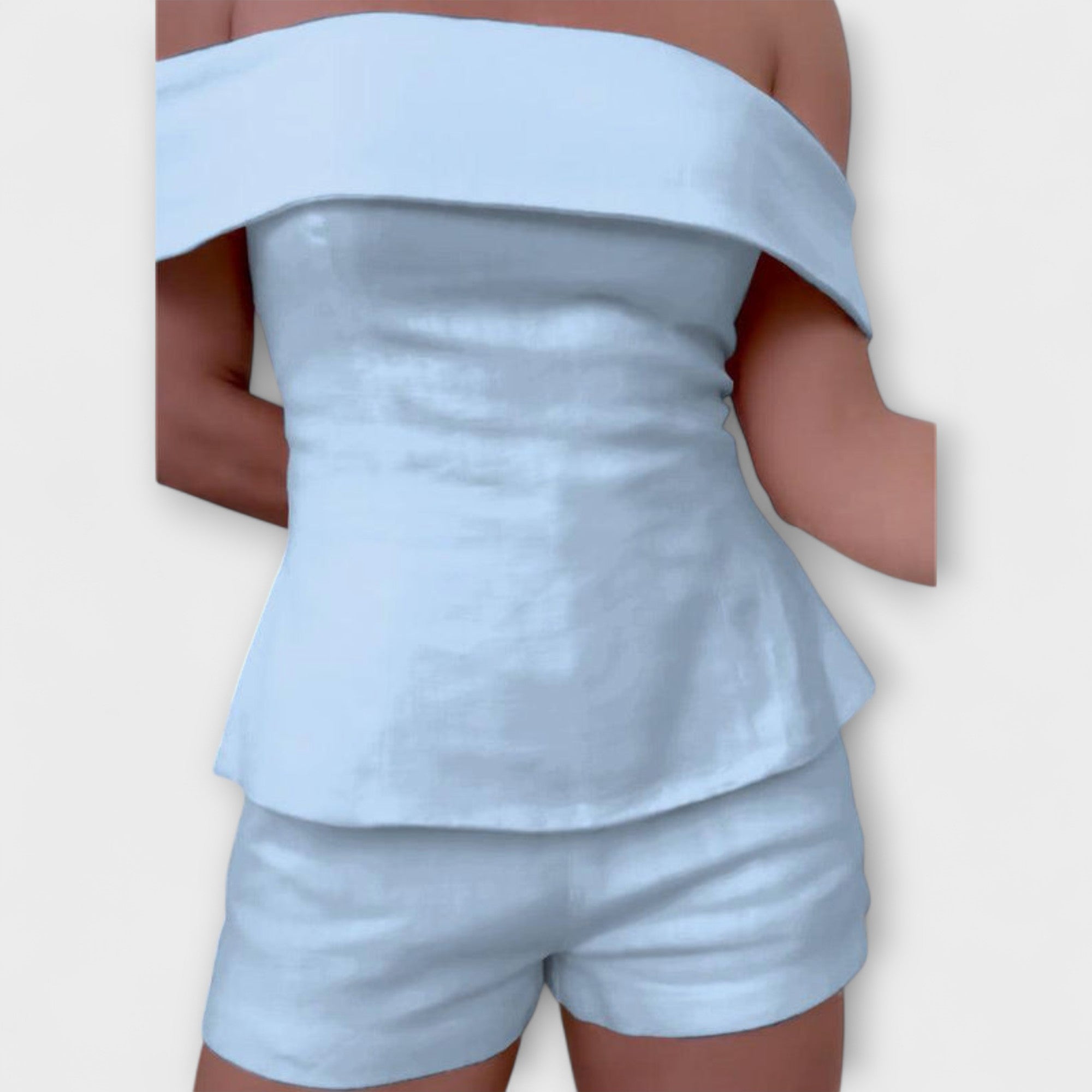 Olivia – Stylowy Biały Zestaw Dwuczęściowy z Bawełny i Lnu