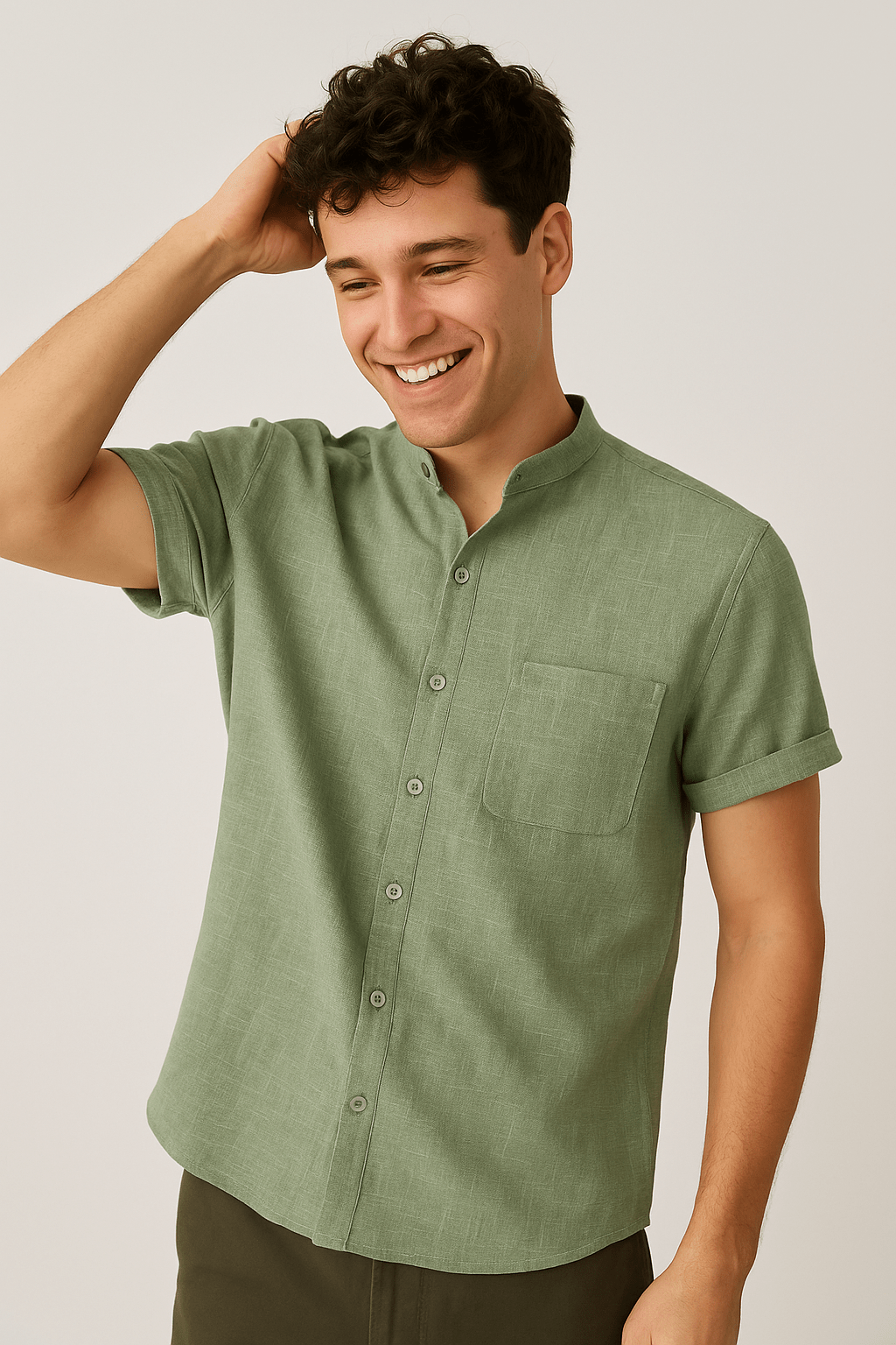 James Kurzarmhemd mit Stehkragen und Brusttasche