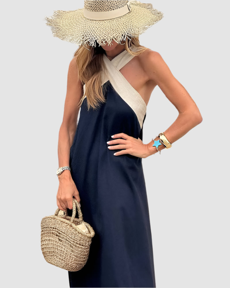Essenz Isla Cross-Back Color Block Maxi Dress
