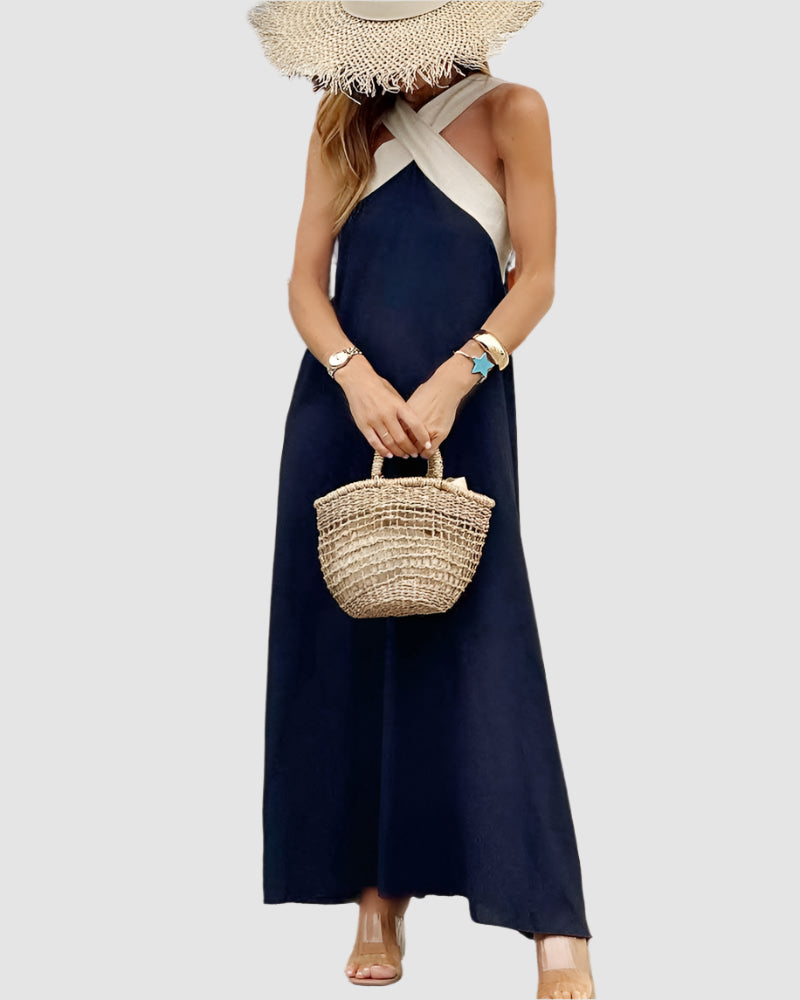 Essenz Isla Cross-Back Color Block Maxi Dress