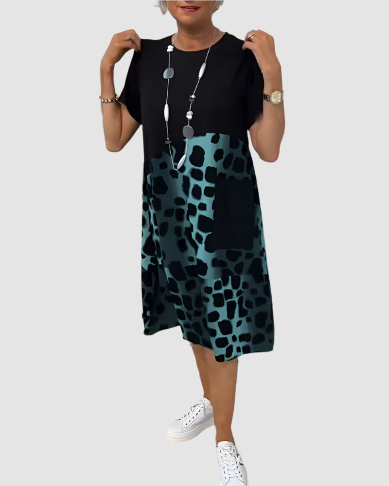 Essenz Livia Casual Printed Round Neck Dress