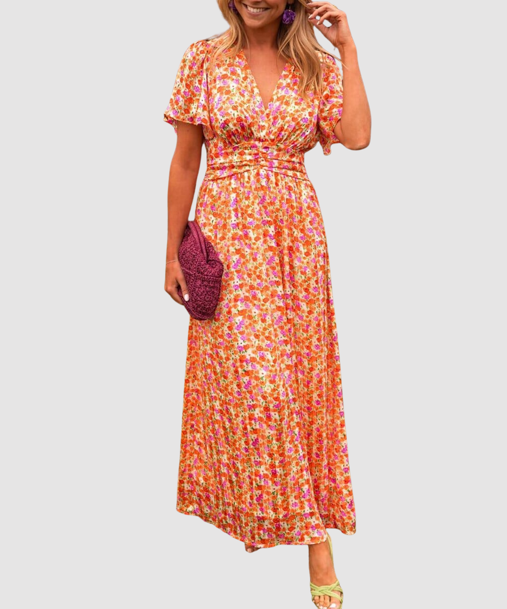 Essenz Sandra Elegant V-Neck Maxi Dress