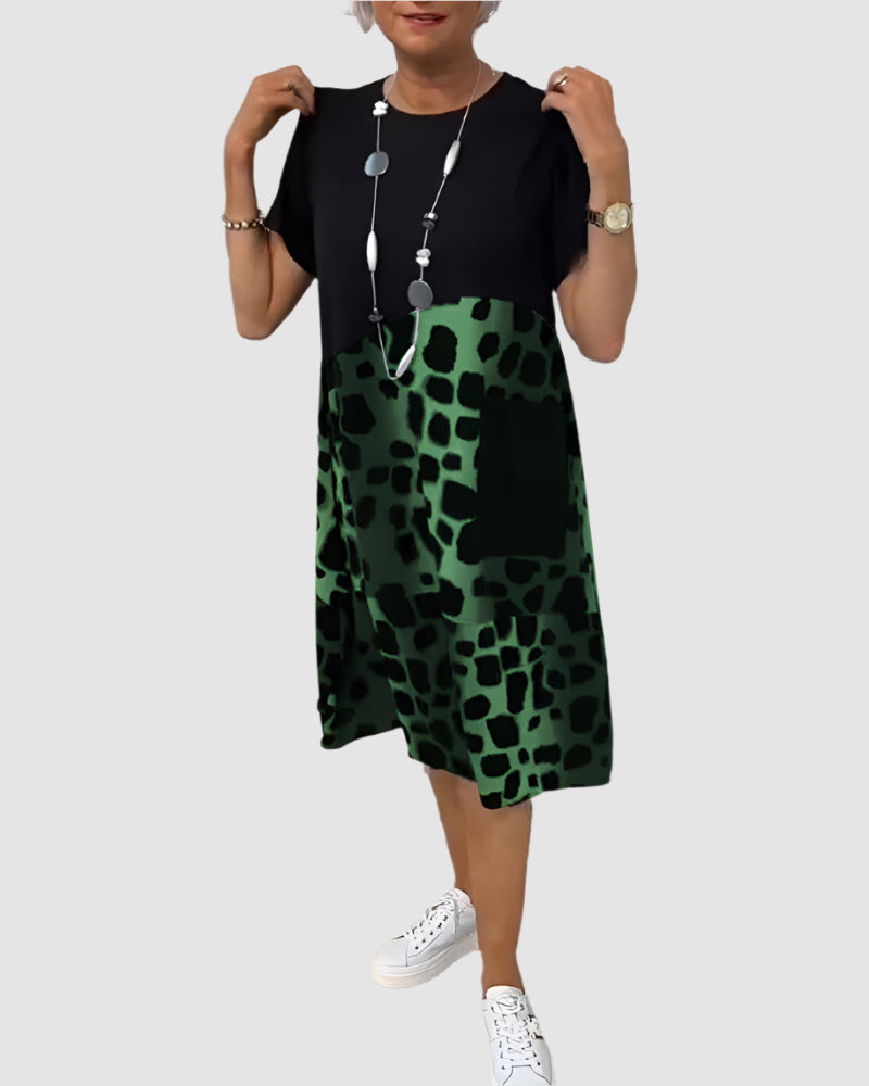 Essenz Livia Casual Printed Round Neck Dress