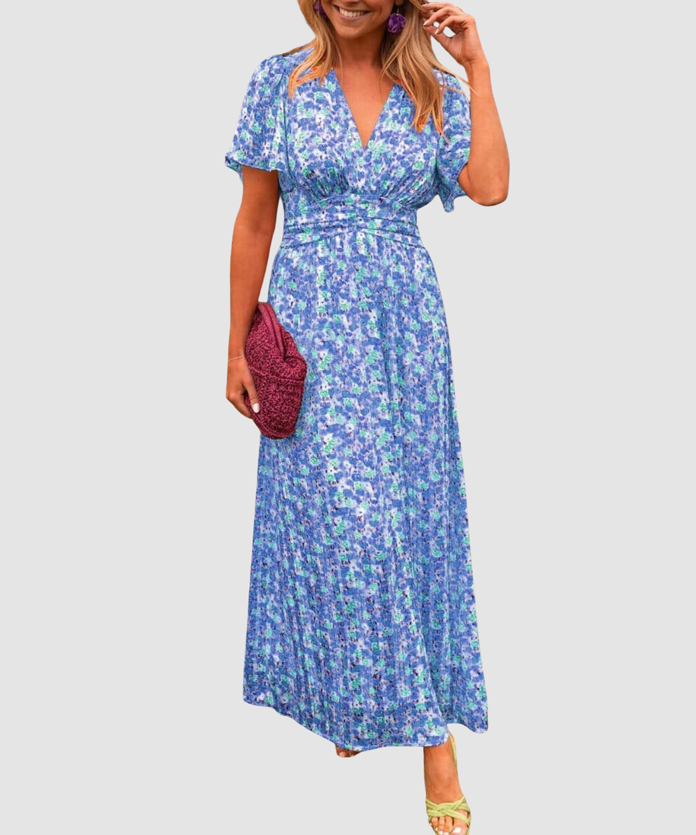 Essenz Sandra Elegant V-Neck Maxi Dress
