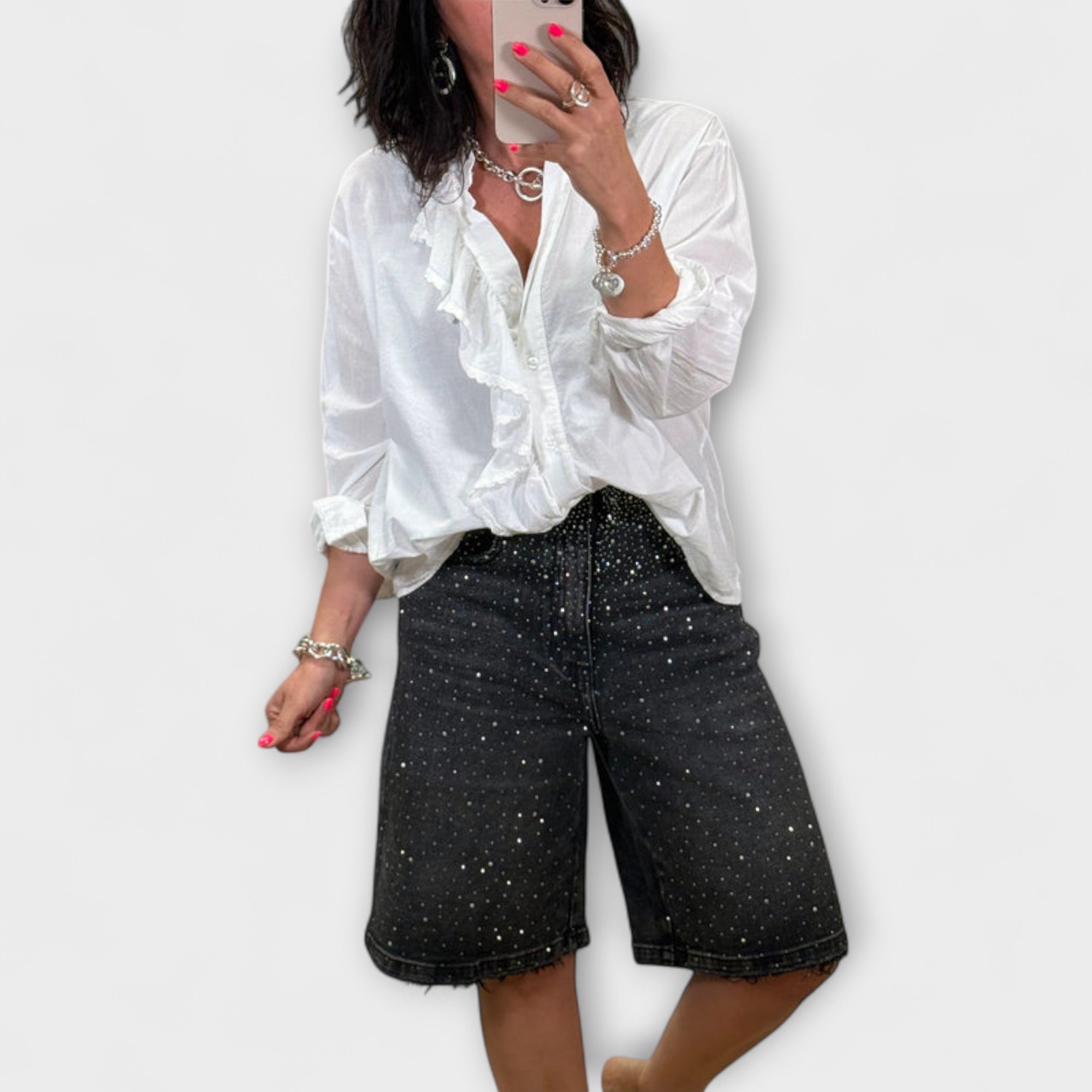 Elina – Bermudashorts Mit Glitzernden Strassdetails