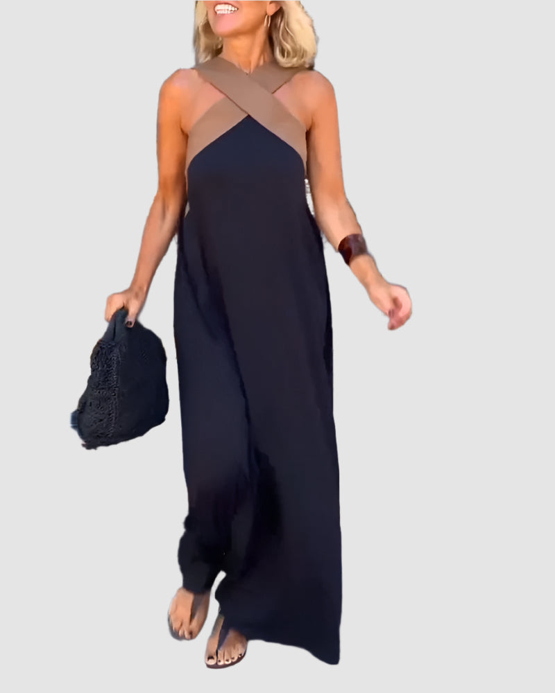Essenz Isla Cross-Back Color Block Maxi Dress