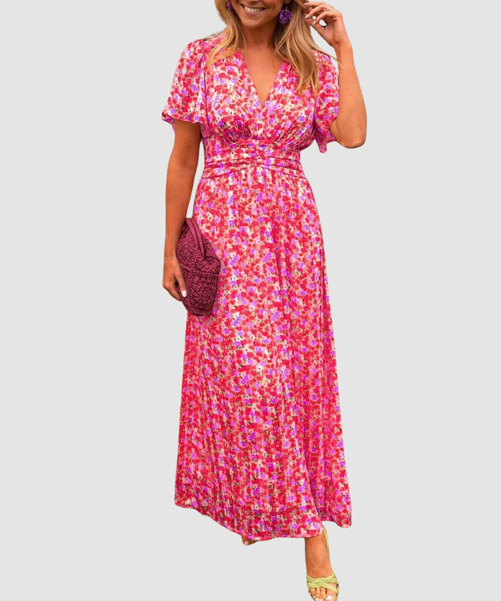 Essenz Sandra Elegant V-Neck Maxi Dress
