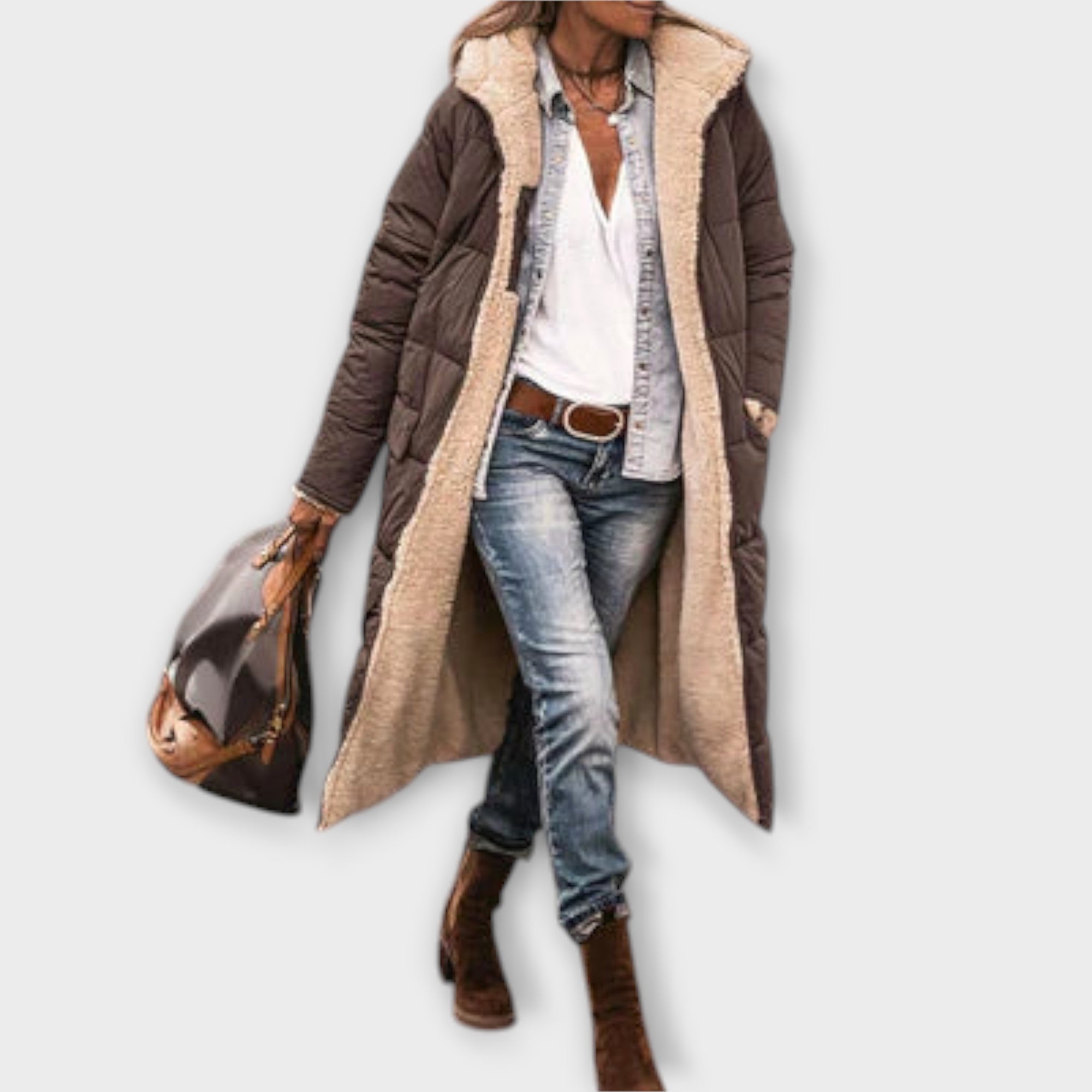 Kora – Damski płaszcz z miękką futrzaną podszewką