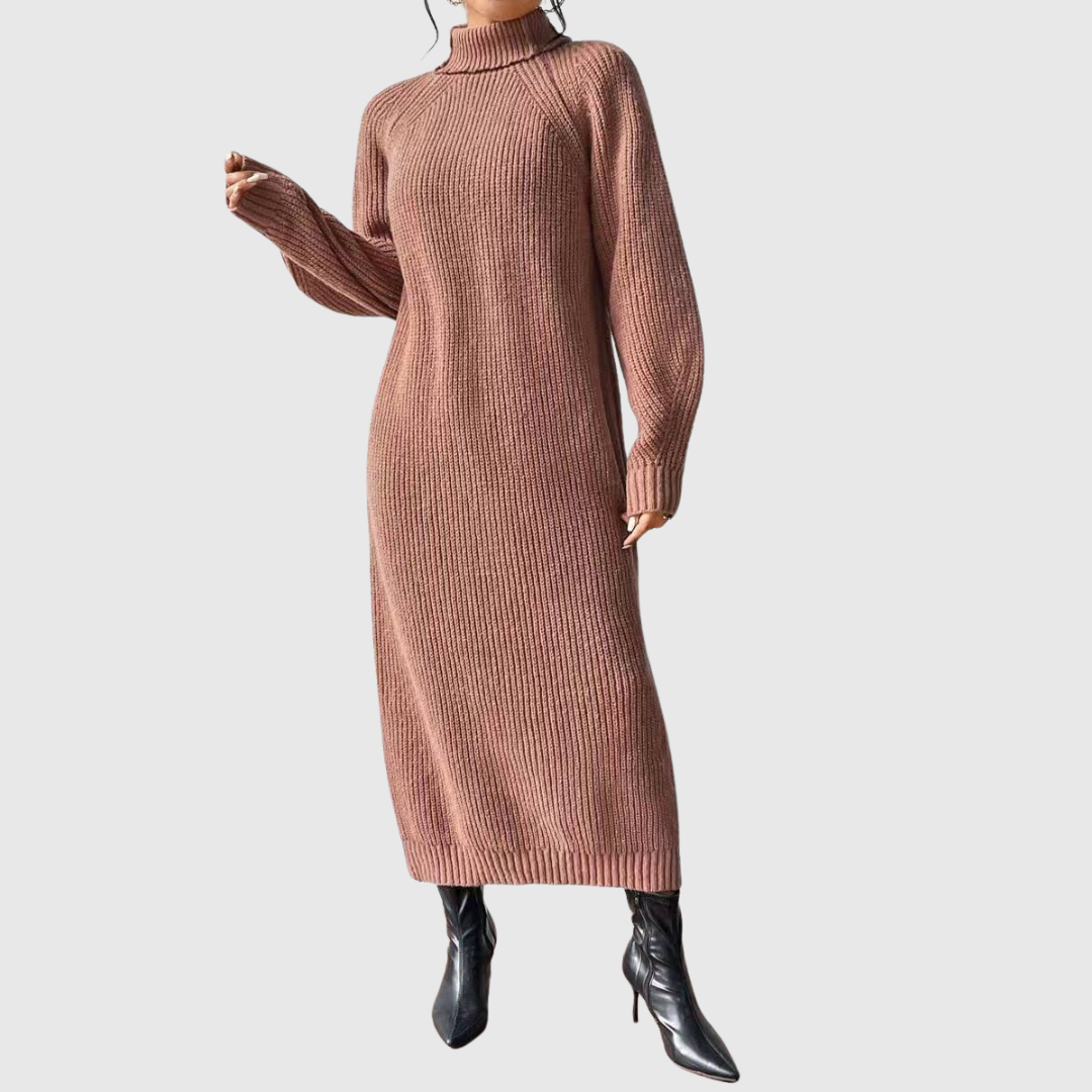 Ewa - Ciepła Sukienka Midi z Golfem