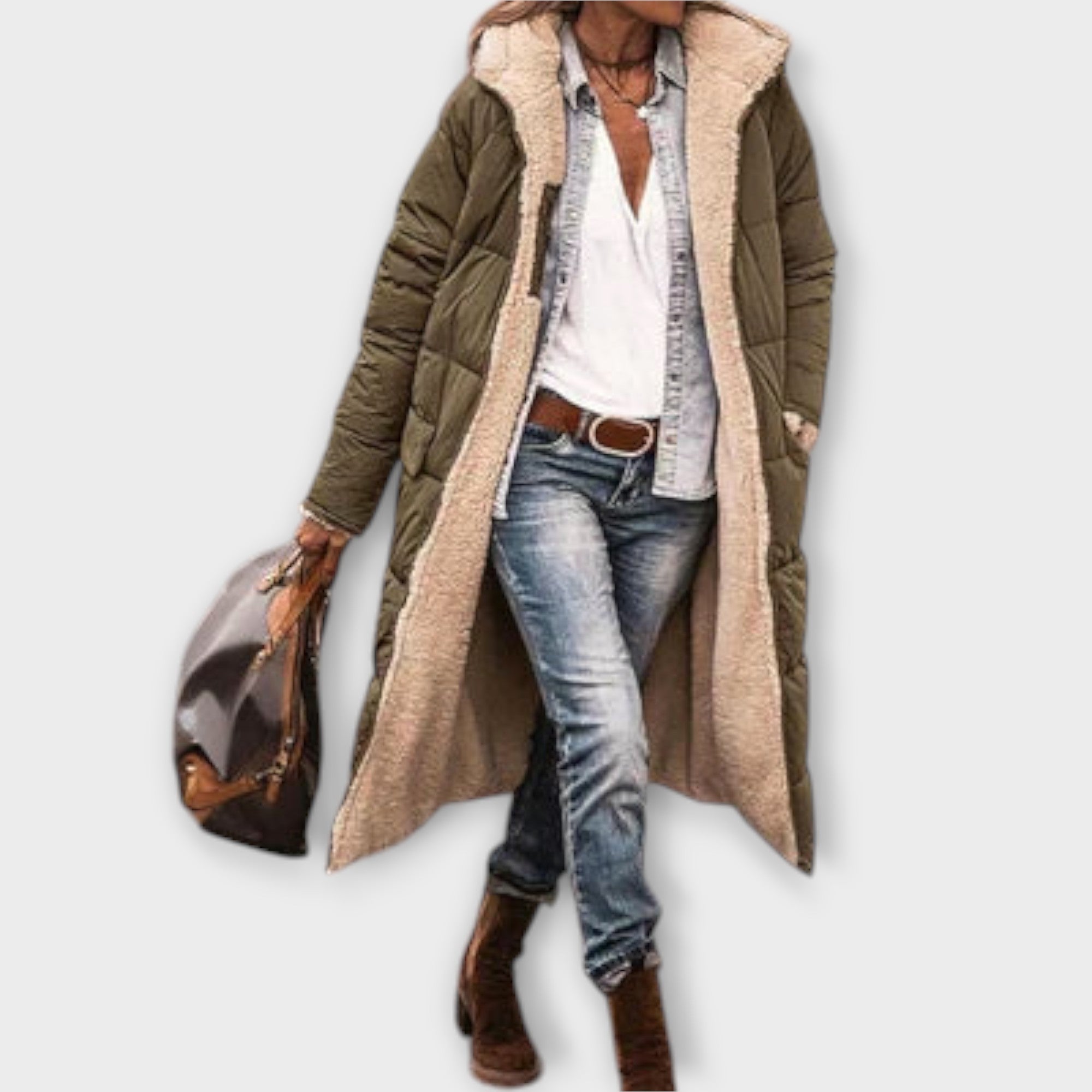 Kora – Damski płaszcz z miękką futrzaną podszewką