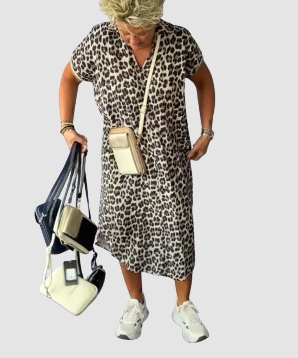 Essenz Jade Leopard Print Midi Dress