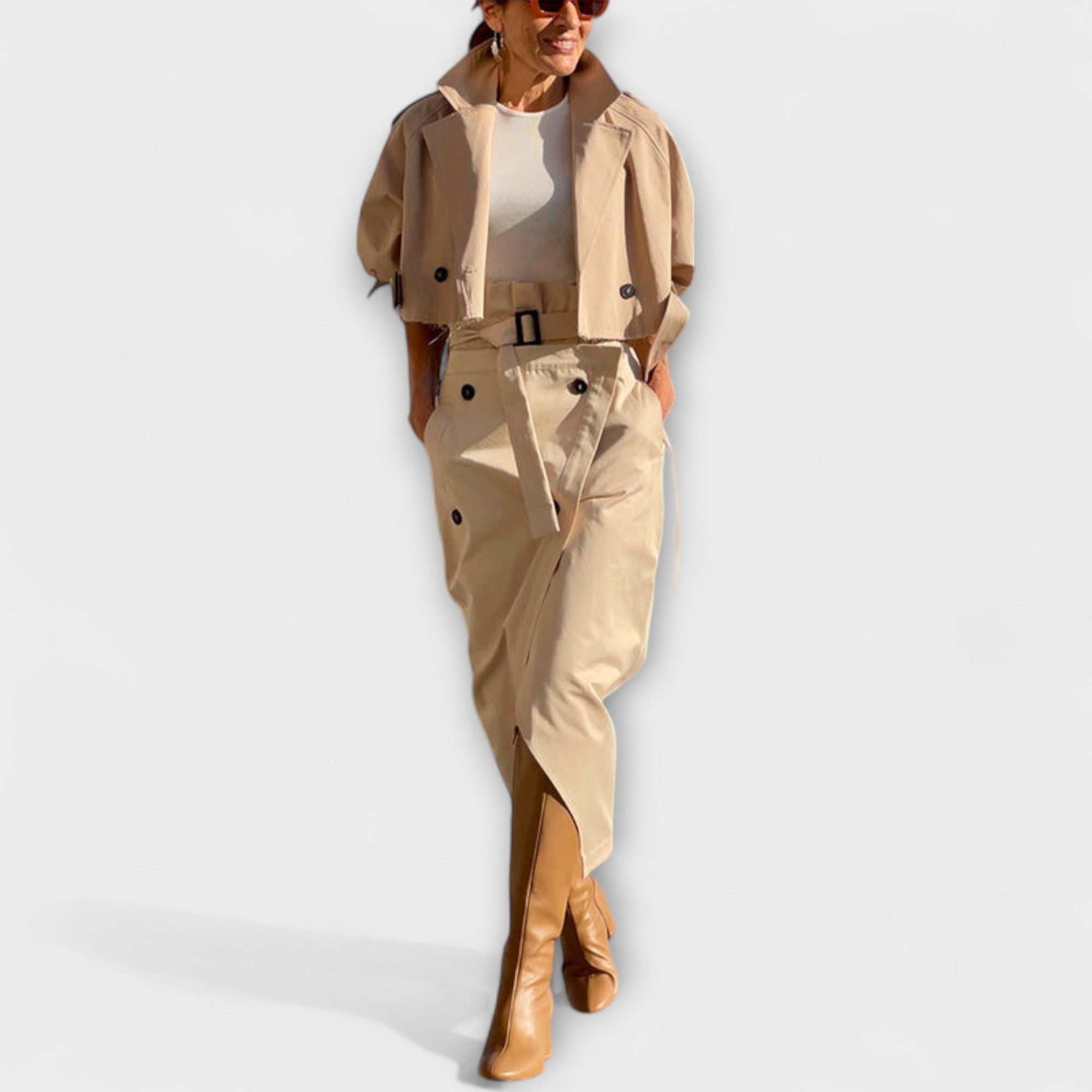 Lyra – Elegancki Zestaw: Marynarka i Spódnica Midi z Kieszeniami