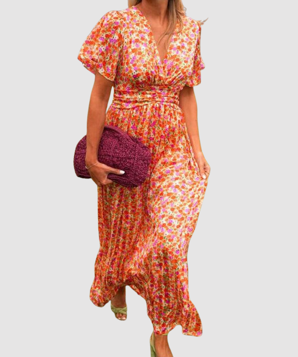 Essenz Sandra Elegant V-Neck Maxi Dress