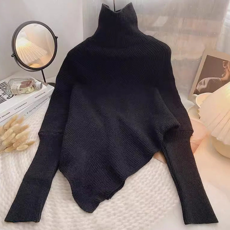 <font dir="auto" style="vertical-align: inherit;"><font dir="auto" style="vertical-align: inherit;">Nieregularny wysoki kołnierz czerwony sweter damski 2025 jesień i zima nowa wersja koreańska szczupła jednolita kolorowa długa rękaw dzianinowa top trend</