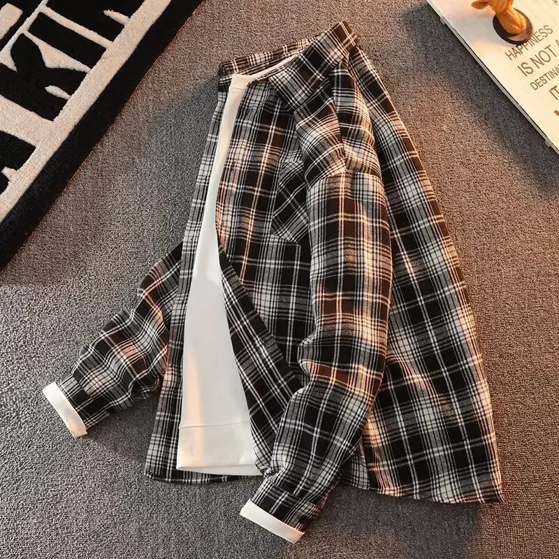 Bram - Frühling Herbst Karomuster Lockere Lange Ärmel Kragen Männer