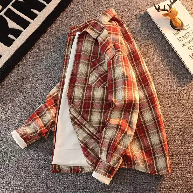 Bram - Frühling Herbst Karomuster Lockere Lange Ärmel Kragen Männer