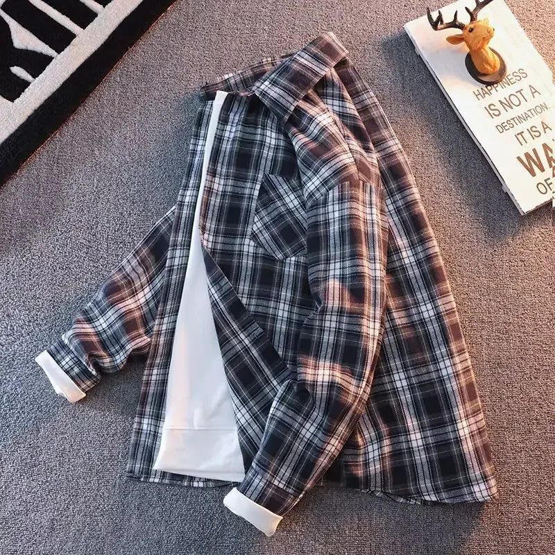 Bram - Frühling Herbst Karomuster Lockere Lange Ärmel Kragen Männer