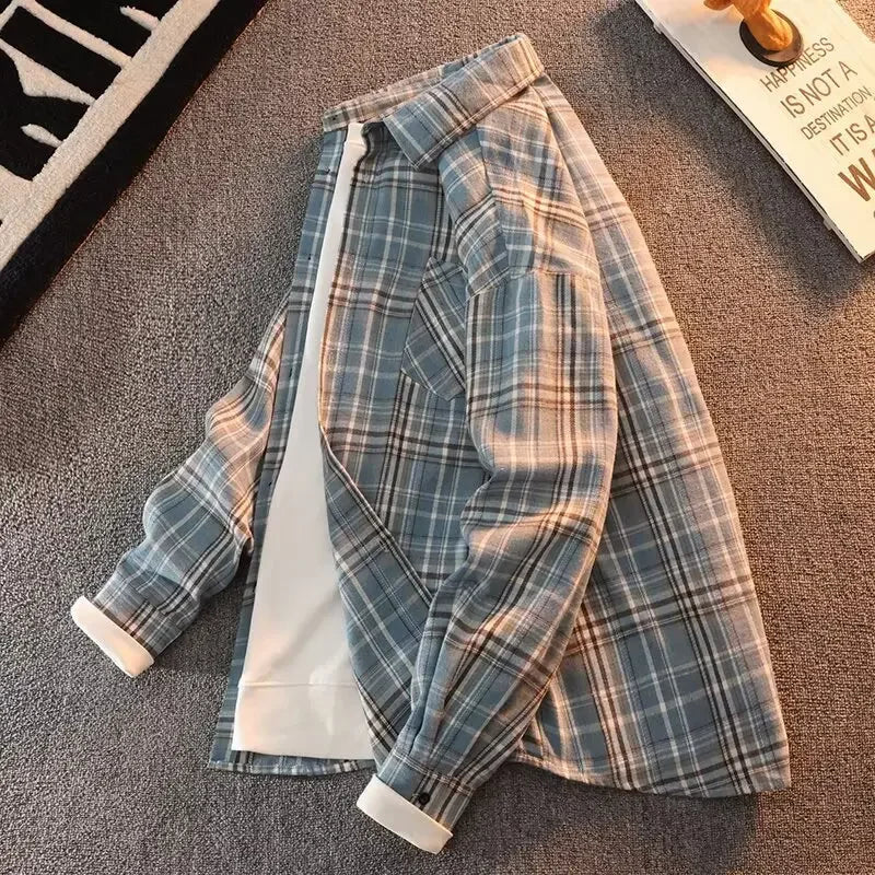 Bram - Frühling Herbst Karomuster Lockere Lange Ärmel Kragen Männer