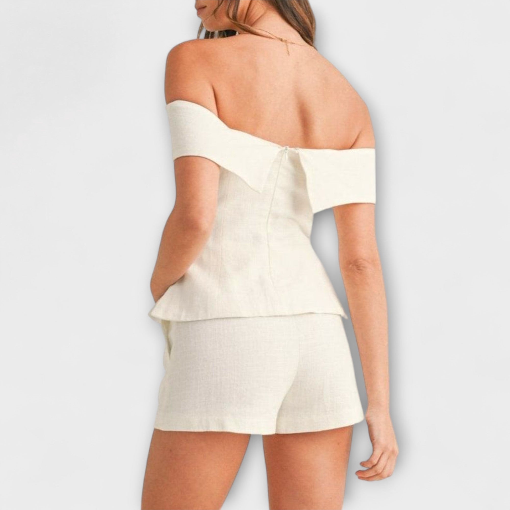 Olivia – Stylowy Biały Zestaw Dwuczęściowy z Bawełny i Lnu