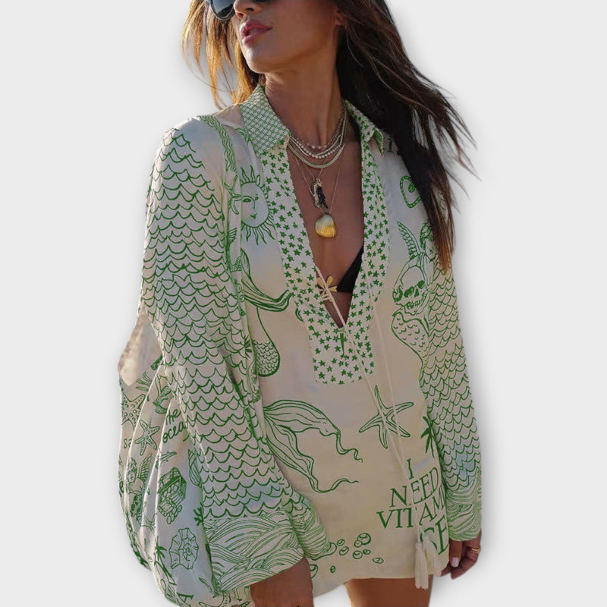 Liv – Satynowy Zestaw Koszula z Frędzlami i Szorty