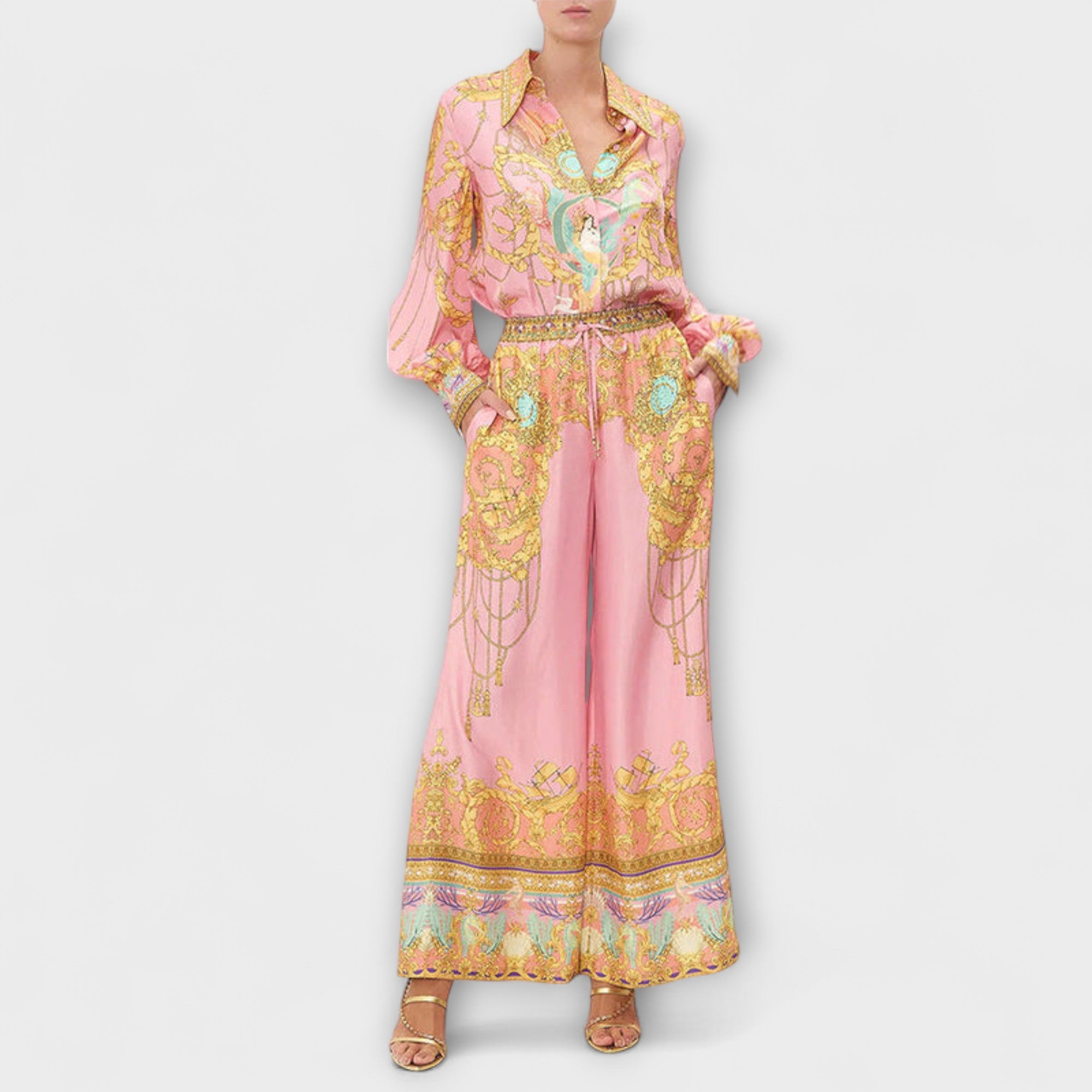 Sage – Zrelaksowany komplet z koszulą i spodniami z elastycznym pasem