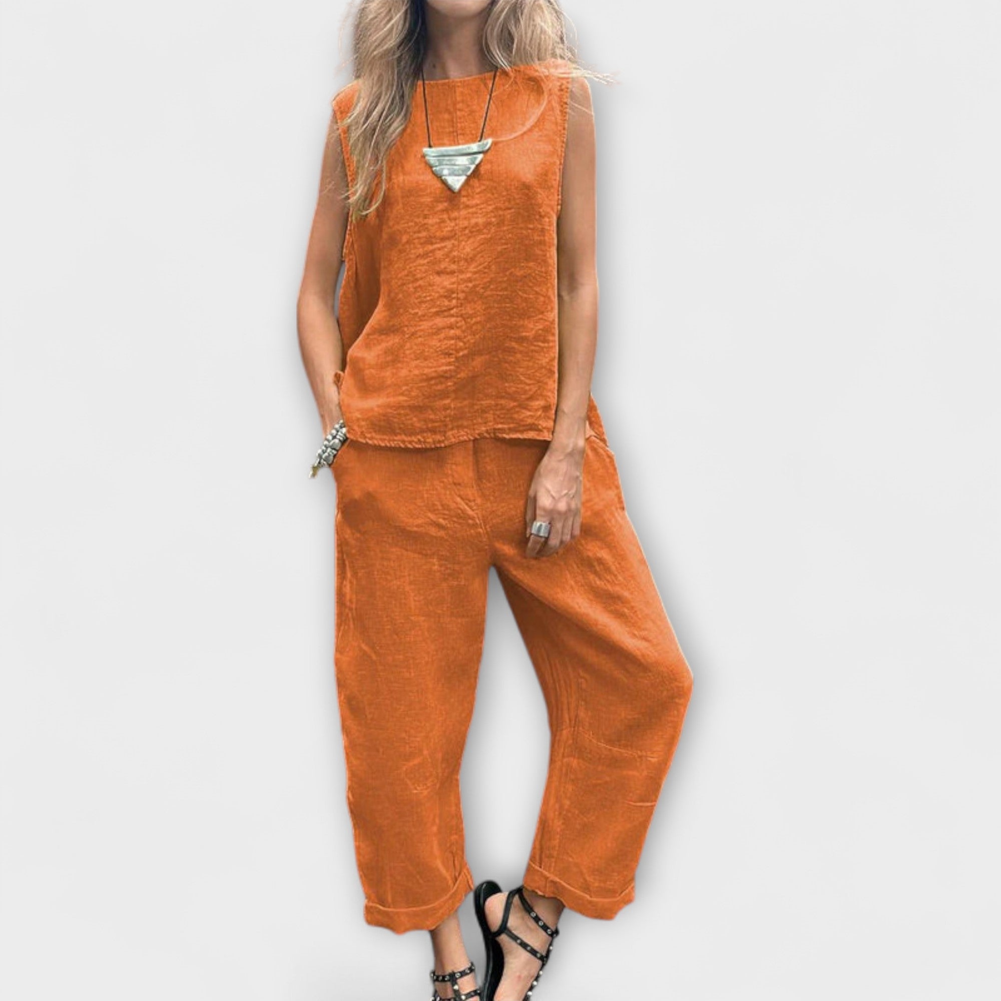 Jennifer – Komfortowy Zestaw z Bawełny i Lnu na Ciepłe Dni