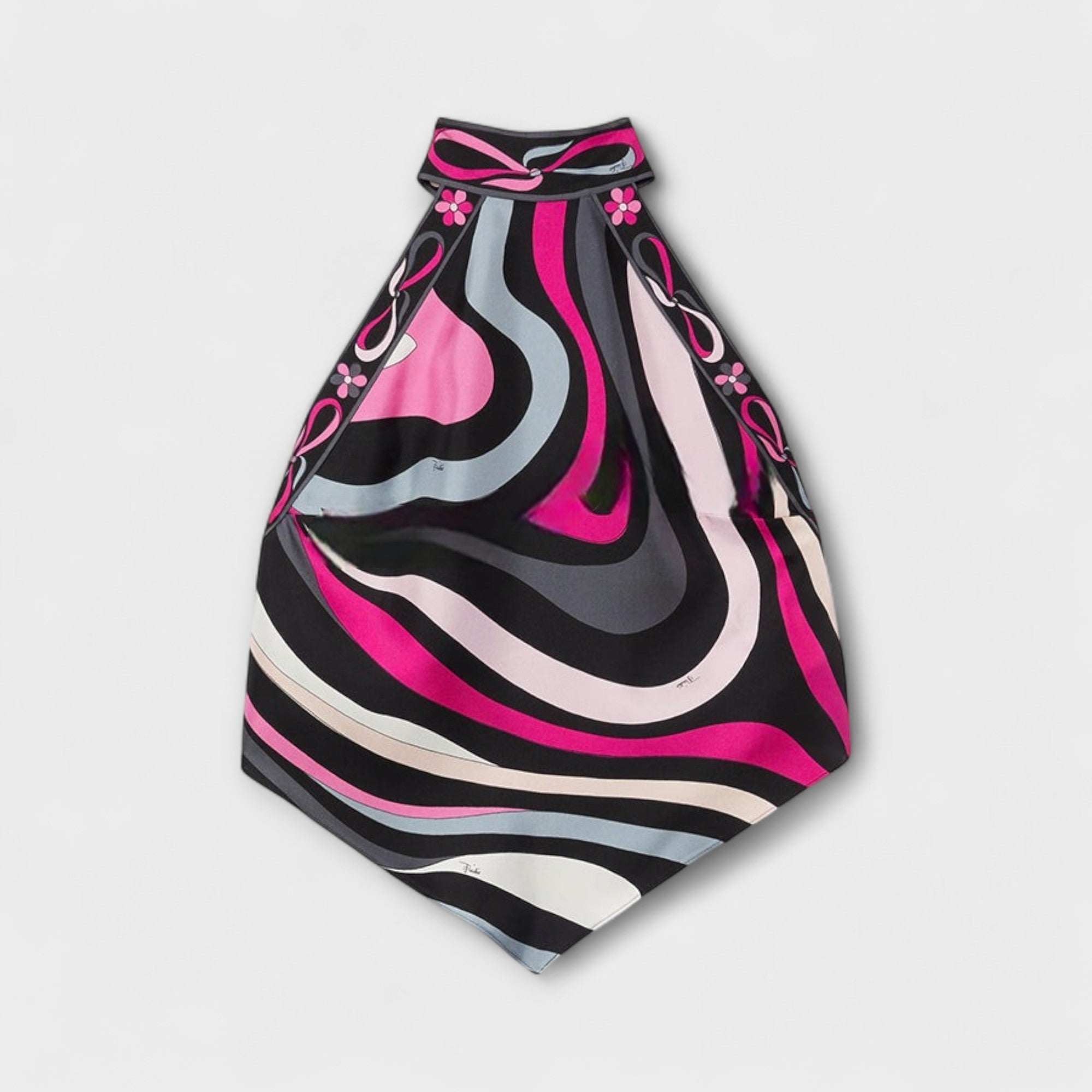 Everly – Satynowy Zestaw z Topem Wiązanym na Szyi i Asymetryczną Spódnicą Midi